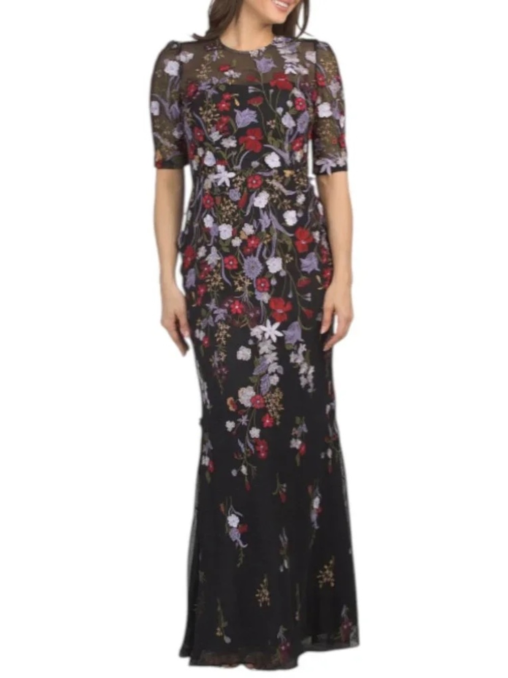 Elegant Black Floral Lace Evening Dress